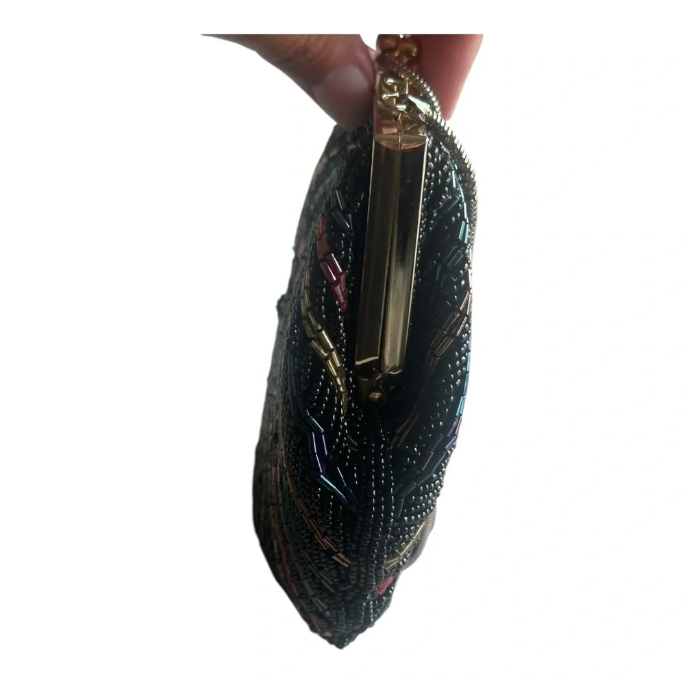 Vintage Lord & Taylor Elegant Black‎ Multicolor Shell Clutch with metal strap